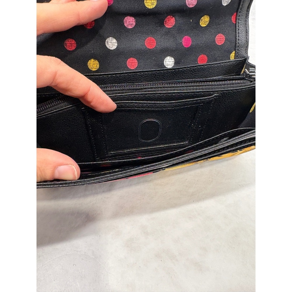 Vera‎ Bradley Leather Floral Canvas Trifold Wallet Black Butterfly Polka Dot - Picture 9 of 11